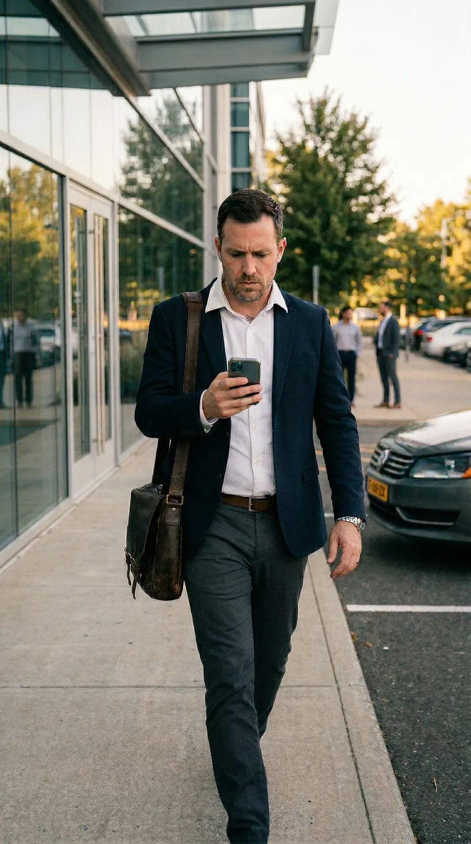 A sales professional recording a quick voice note right after a meeting.